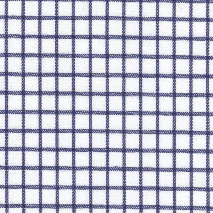 White with Dark Blue Check Shirt Fabric