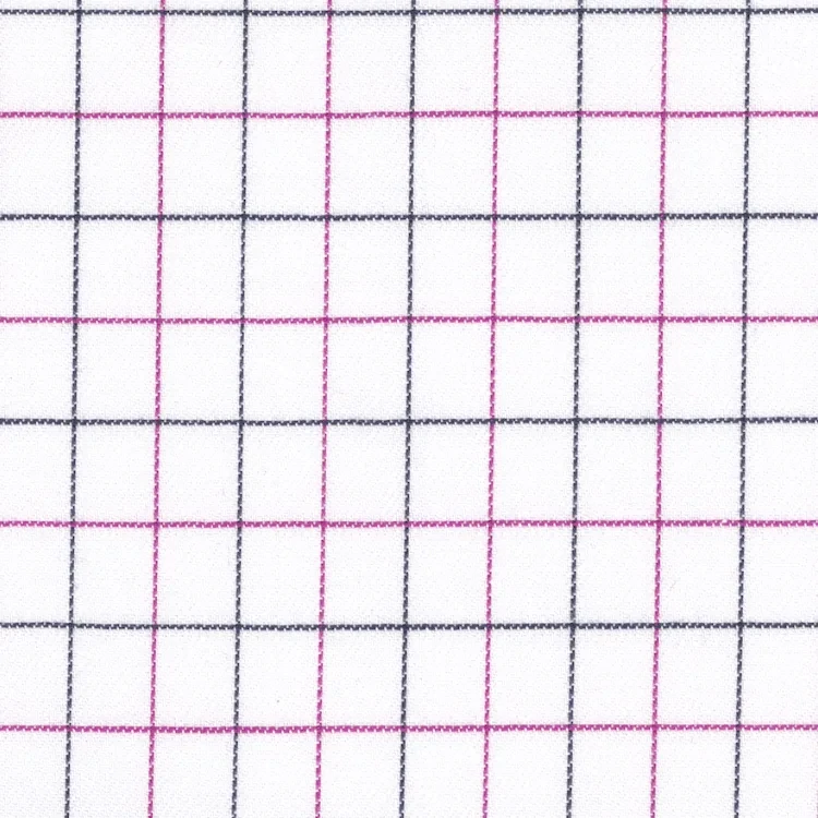White with Black and Pink Check Shirt Fabric
