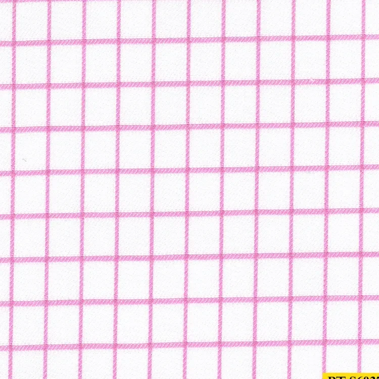 White with Pink Check Shirt Fabric