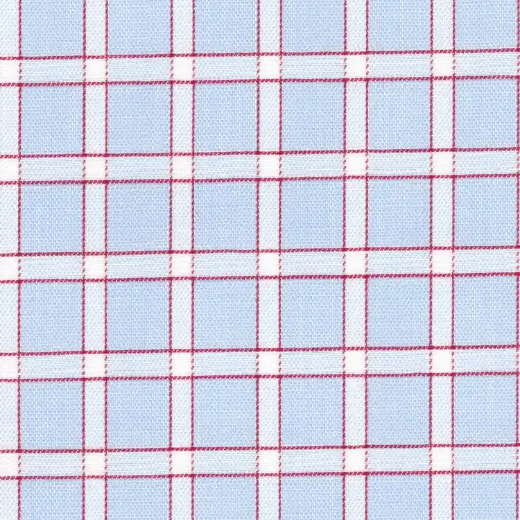 Light Blue with Red and White Check Shirt Fabric