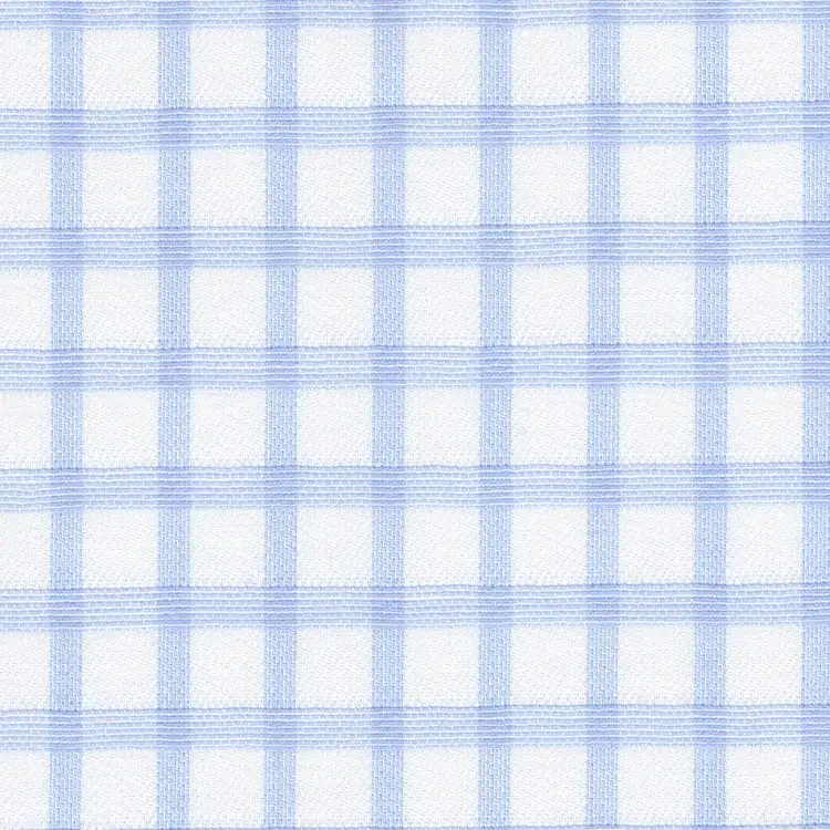 White with Blue Check Shirt Fabric