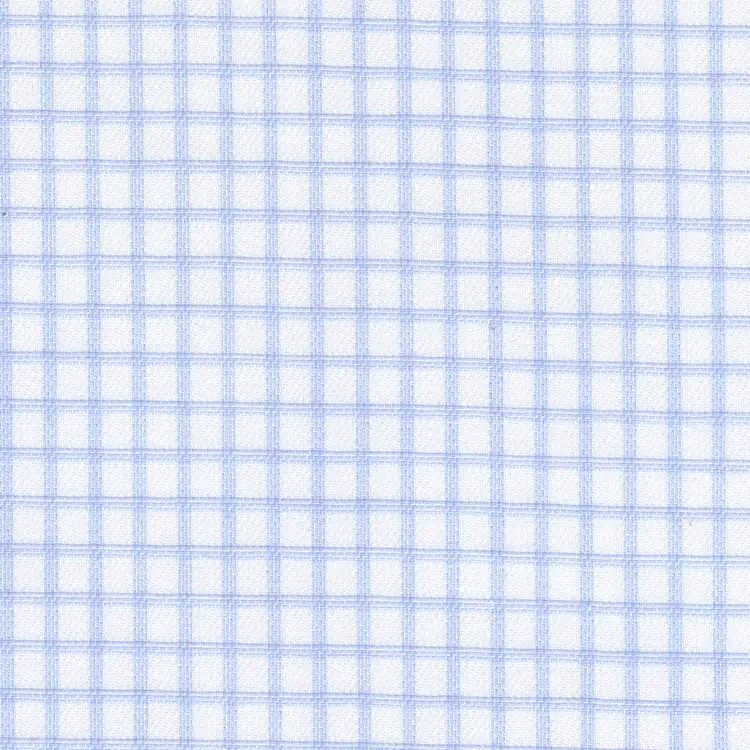 White with Small Blue Check Shirt Fabric