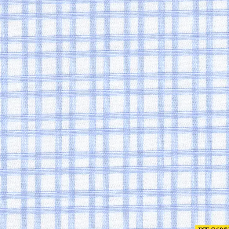 White with Blue Check Shirt Fabric