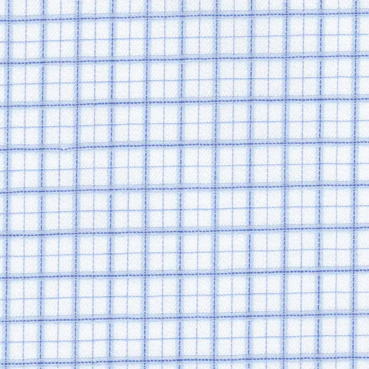 White with Blue Check Shirt Fabric