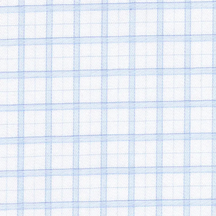 White with Blue Check Shirt Fabric