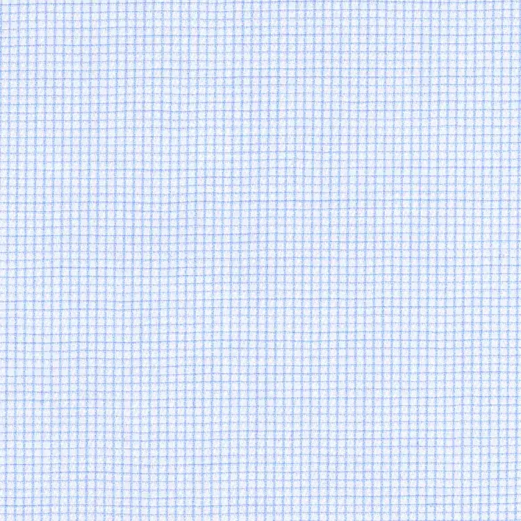 White with Light Blue Small Check Shirt Fabric