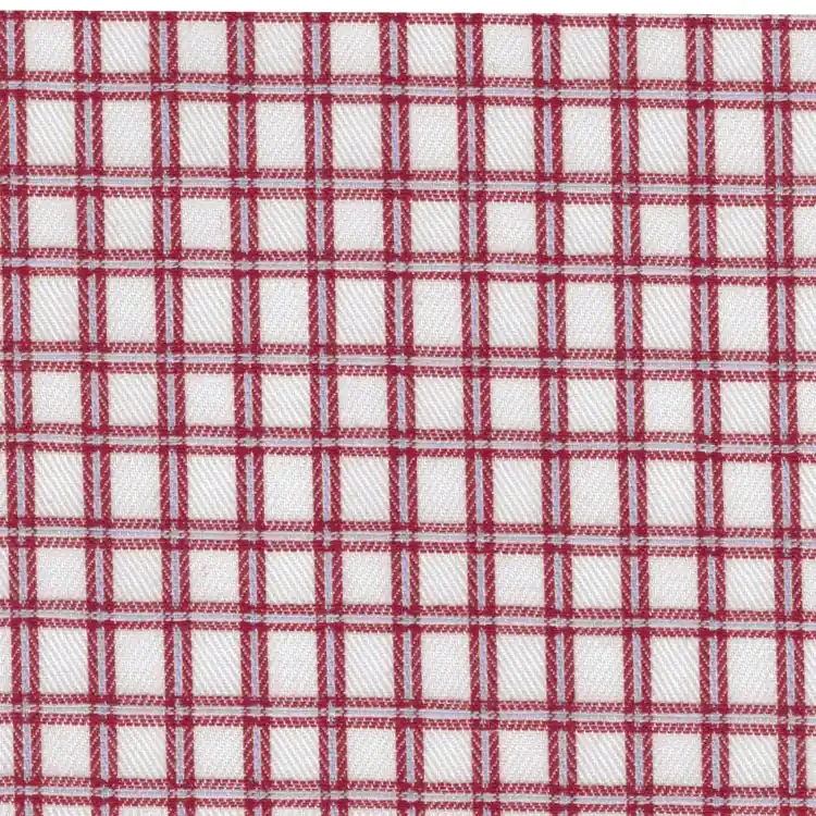 Red and Light Blue Check On White Shirt Fabric
