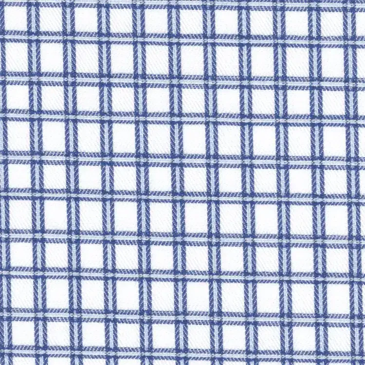 Navy and Light Blue Check On White Shirt Fabric