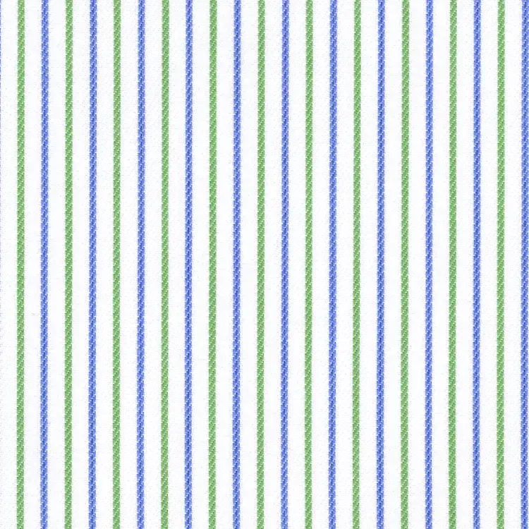 Blue and Green Stripe On White Shirt Fabric