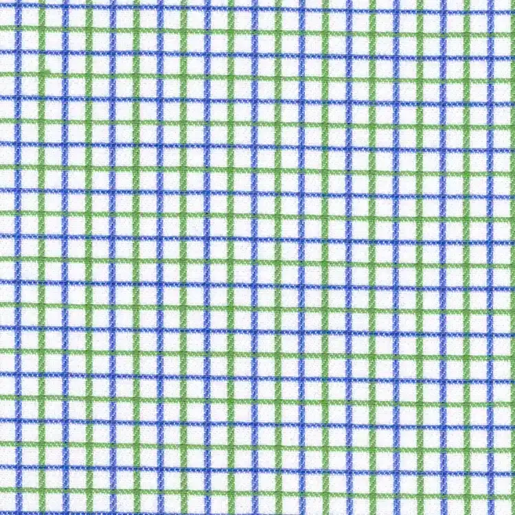 Blue and Green Check On White Shirt Fabric