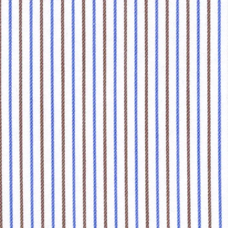 Blue and Brown Stripe On White Shirt Fabric