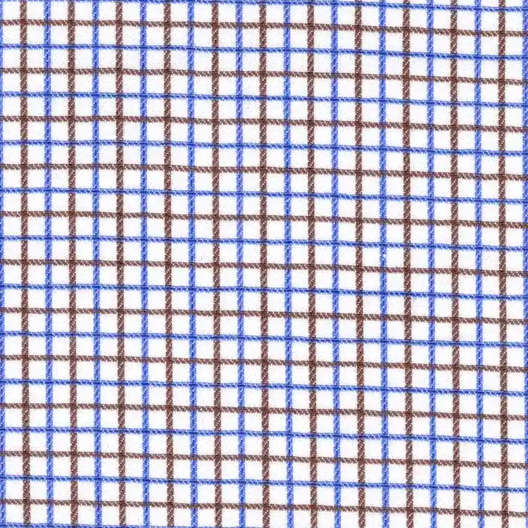 Blue and Brown Check On White Shirt Fabric
