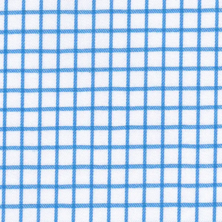 White with Turquoise Check Shirt Fabric