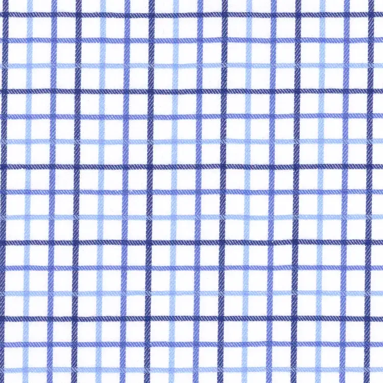 White with Blue and Dark Blue Check Shirt Fabric