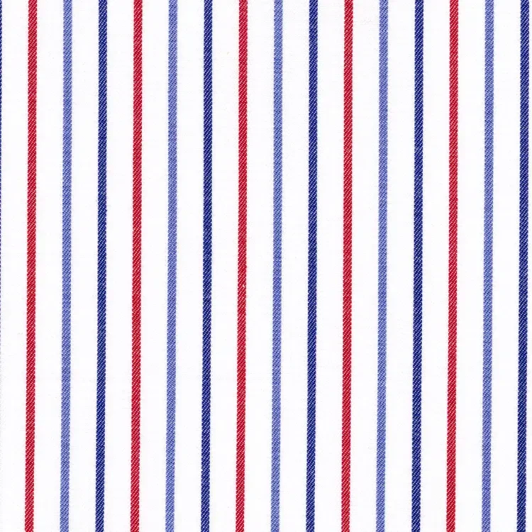 White with Red, Blue and Dark Blue Stripe Shirt Fabric