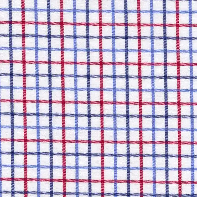 White with Red, Blue and Dark Blue Check Shirt Fabric