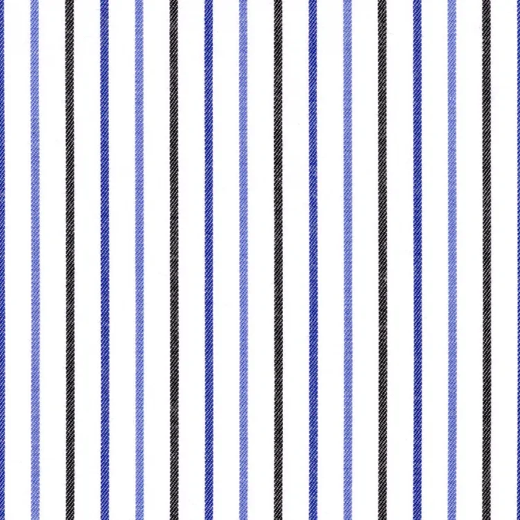 White with Black, Dark Blue and Blue Stripe Shirt Fabric