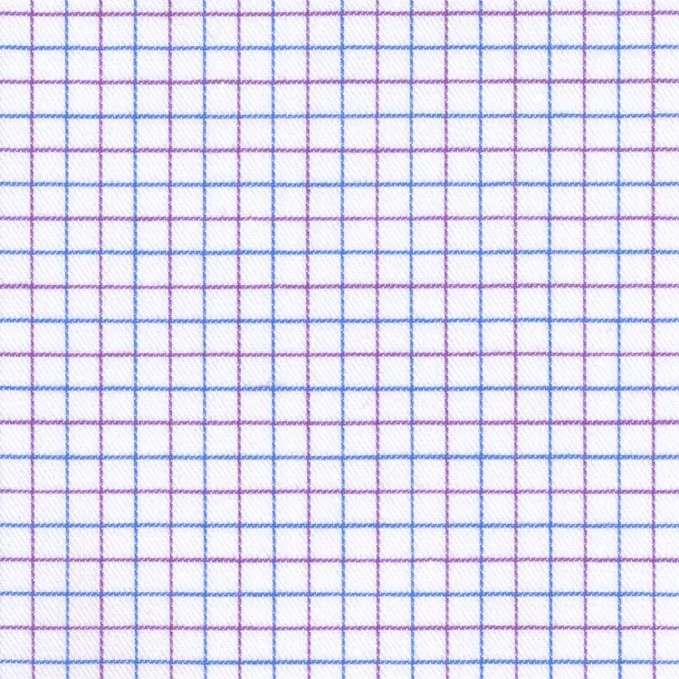 White with Purple and Blue Check Shirt Fabric