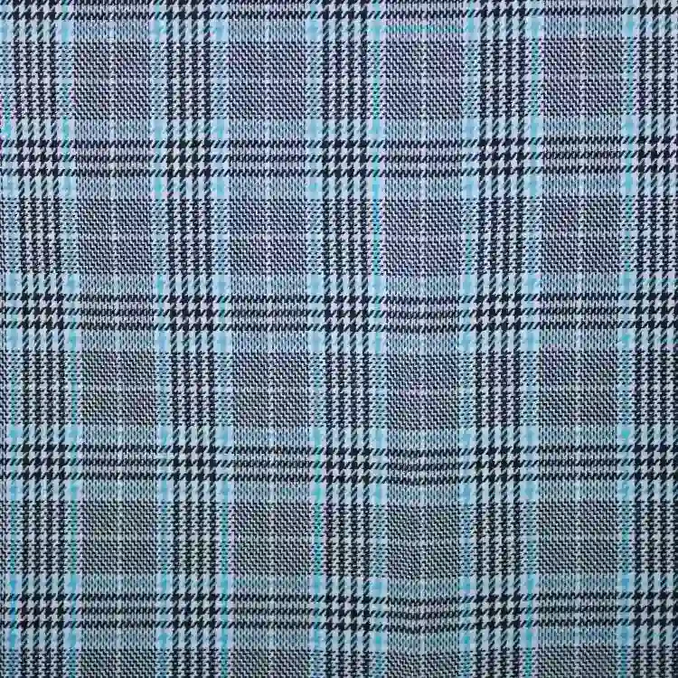 Gray and Turquoise Check Shirt Fabric