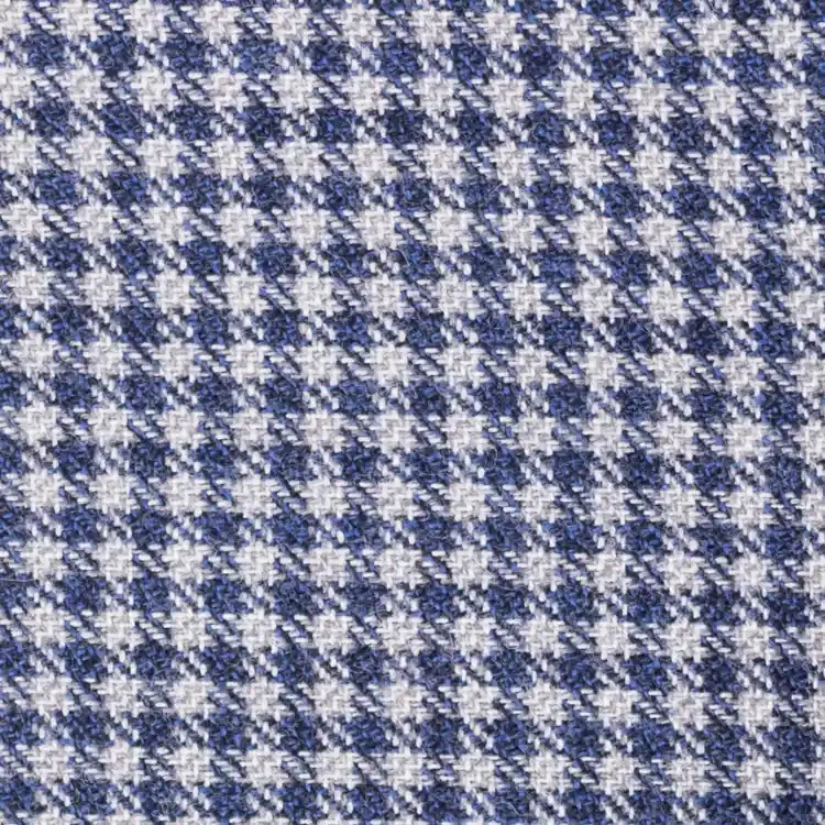 Blue and White Houndstooth check Tweed Fabric