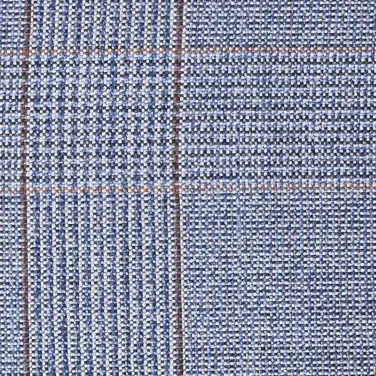 Steel Blue with Brown Windowpane Tweed Fabric