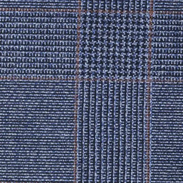 Denim Blue with Brown Windowpane Tweed Fabric