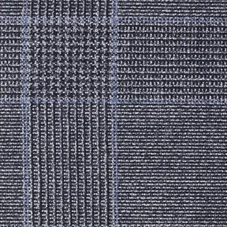 Gray with Blue Windowpane Tweed Fabric