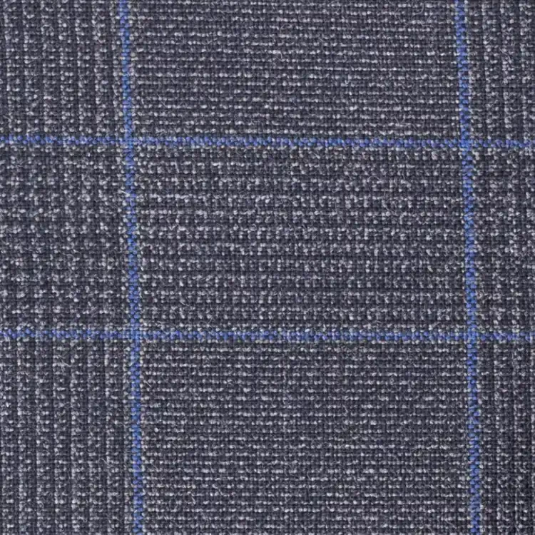 Dark Gray with Blue Windowpane Tweed Fabric